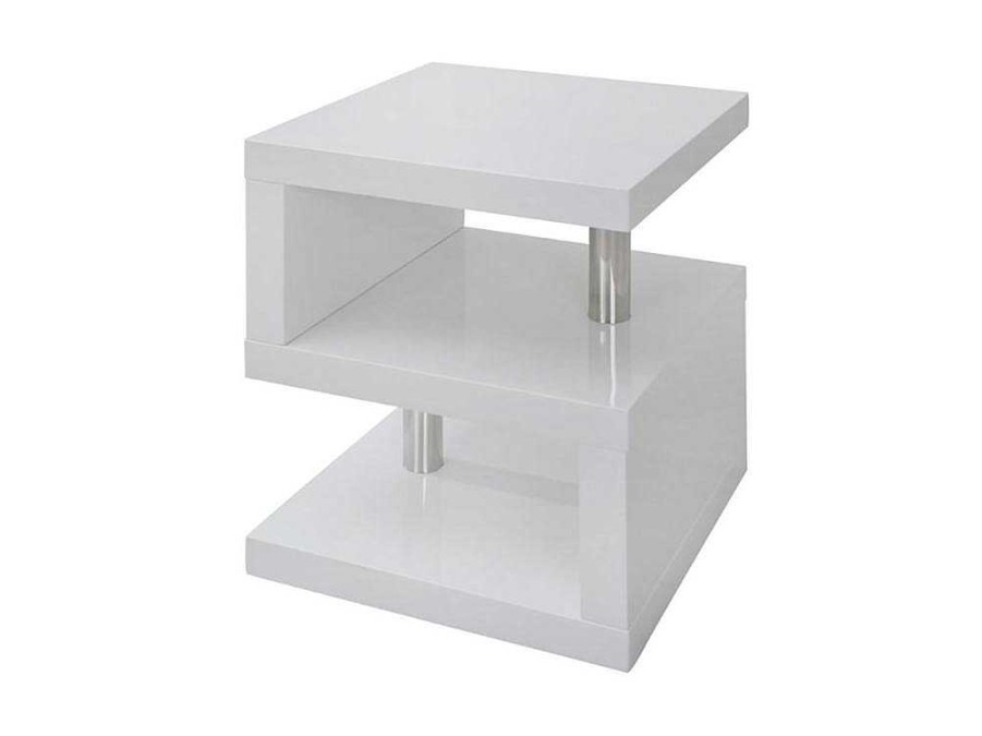 Mesa De Apoio | Vente-unique Mesa De Apoio Lylia - Mdf Lacado A Branco - Com Leds - Branco