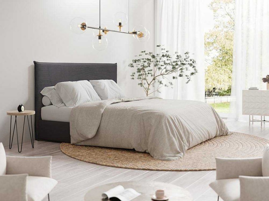 Cabeceira E Ponte De Cama | Vente-unique Cabeceira De Cama 180 Cm Veludo Canelado Cinzento Antracite - Ambrilia