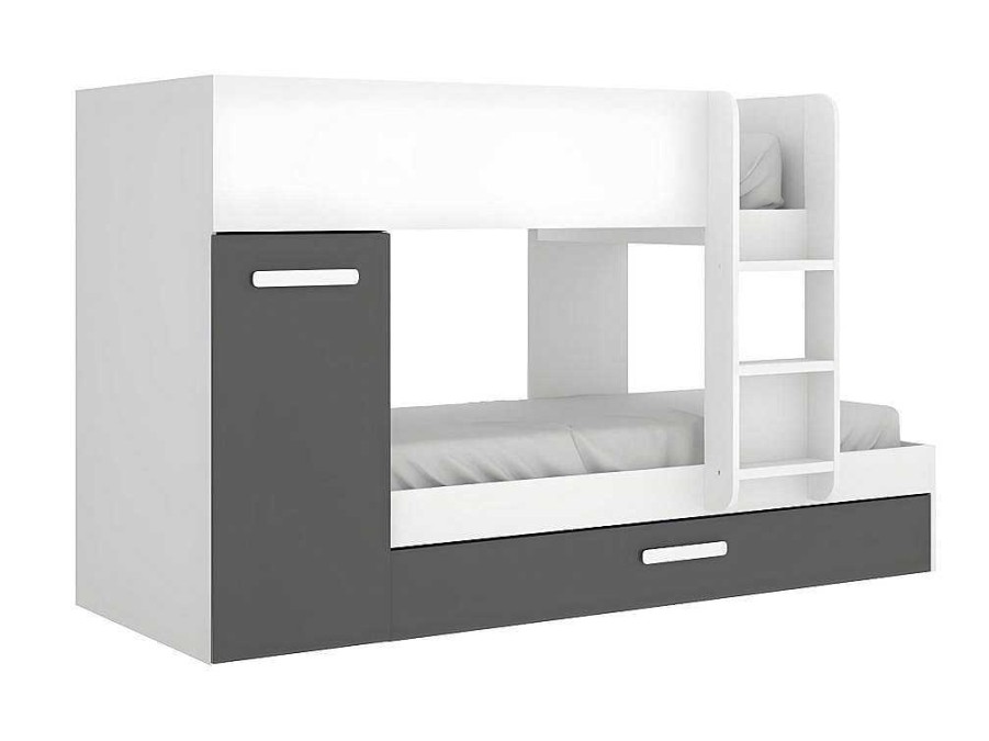 Beliche | Vente-unique Beliche Com Gaveta Cama Dupla E Com Espacos De Arrumacao 3X90X190 Cm Cor Antracite E Branco - Anthony