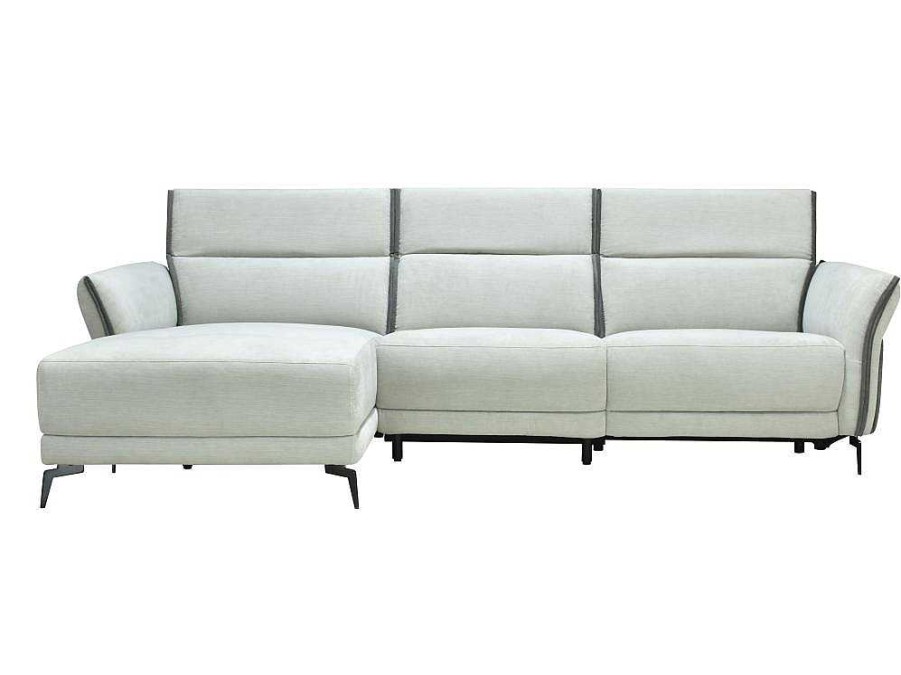 Sofa De Relaxamento Eletrico | Vente-unique Sofa De Canto Esquerdo Articulado Eletrico Em Tecido Cinzento-Claro E Cinzento Antracite - Geraldine