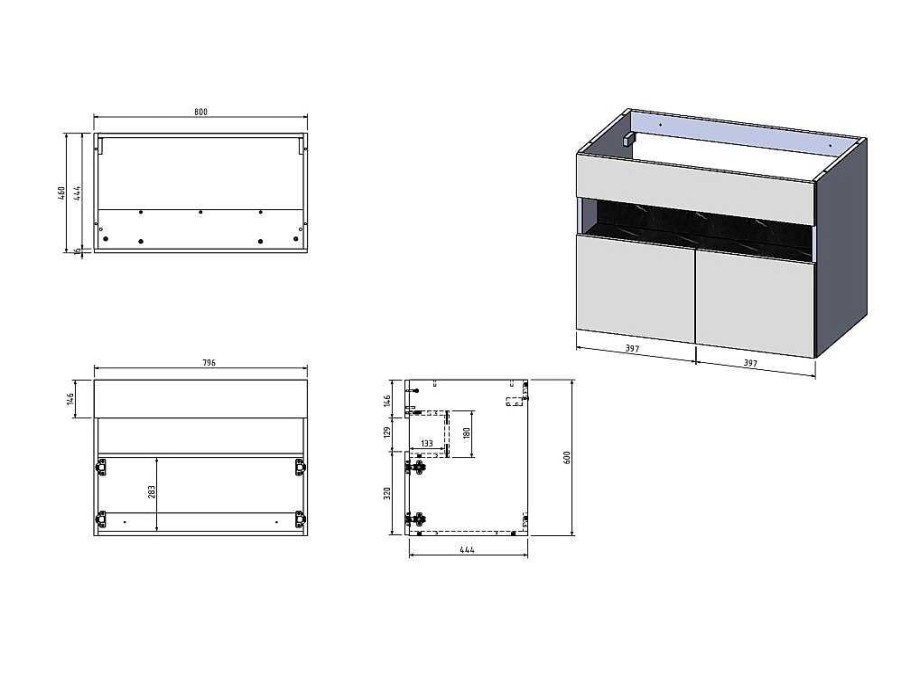 Movel Para Lavatorio | Vente-unique Movel De Casa De Banho Para Colocar Sob O Lavatorio Com Leds, Branco E Preto Efeito Marmore C80 Cm - Pozega