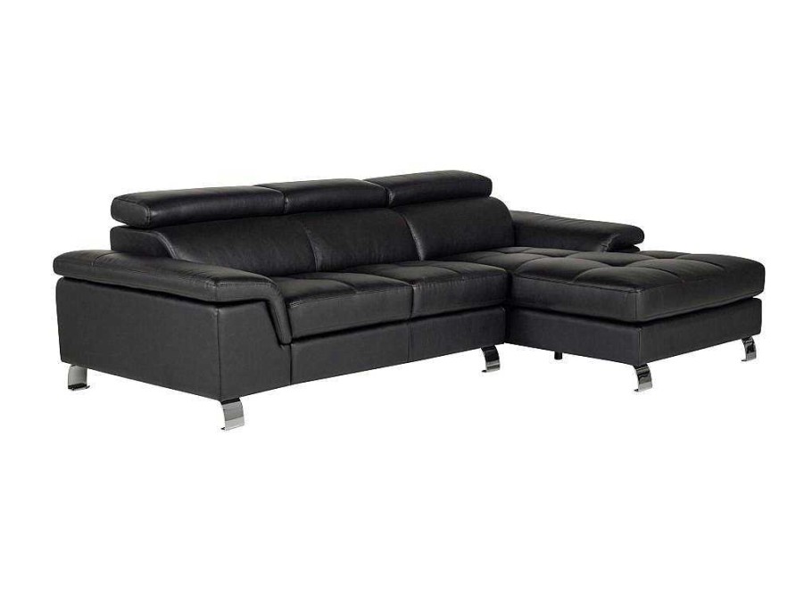 Sofa Em Pele | Vente-unique Sofa De Canto Em Pele Preto - Canto Direito - Mishima