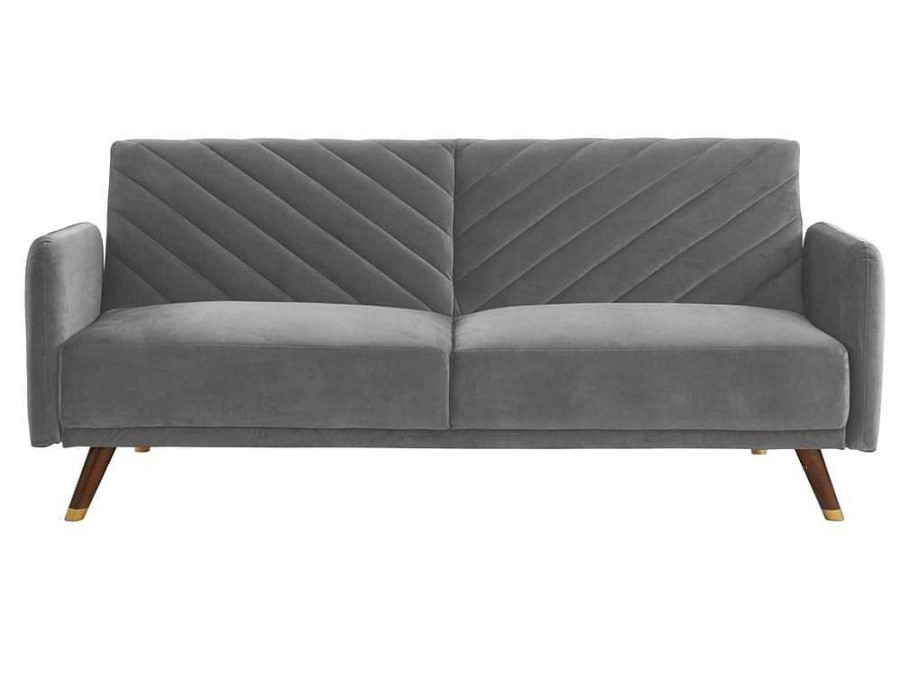 Sofa Cama Clic-Clac E Dobravel | Vente-unique Sofa Cama De 3 Lugares Convertivel Em Cama Em Veludo Cinzento Claro - Joris