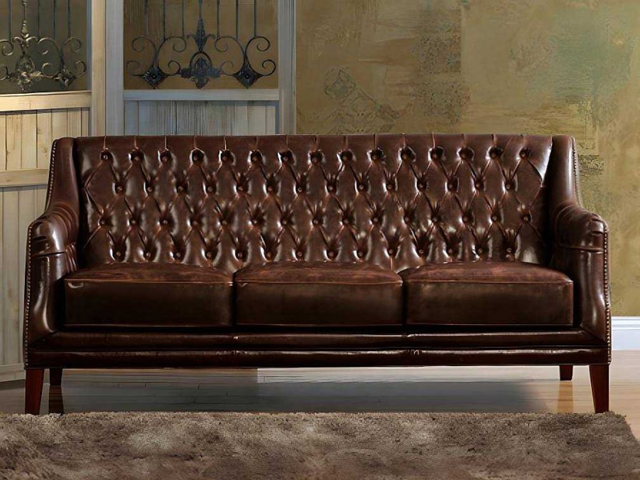 Sofa | LINEA SOFA Sofa De 3 Lugares Em Couro Castanho - Colbert