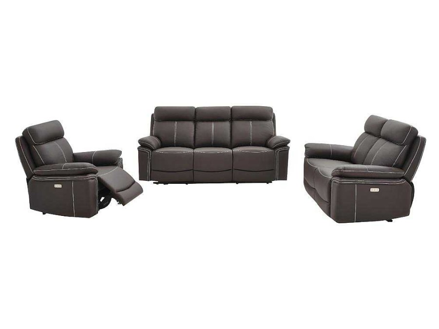 Conjunto Sofa E Poltrona | Vente-unique Sofa De 3+2+1 Lugares Relax Eletrico Em Pele Marrom - Isiris