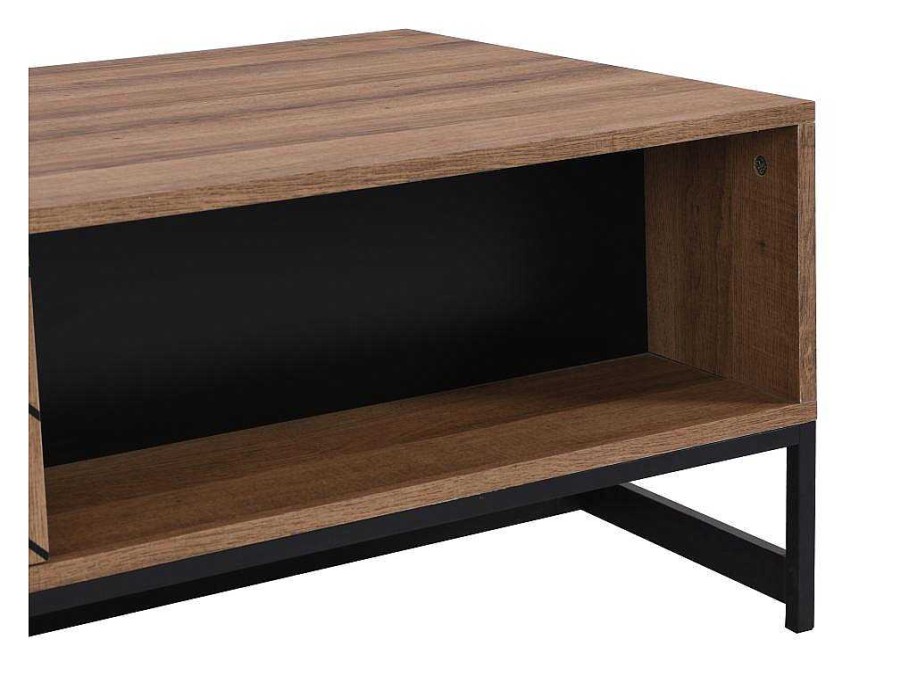 Mesa De Centro | Vente-unique Mesa De Centro Com 2 Gavetas E 2 Nichos Em Mdf Cor Natural E Preto - Caratana