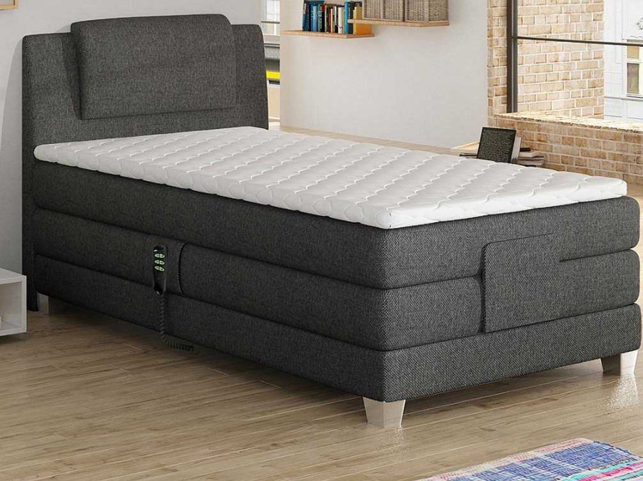 Cama Articulada | Palacio Conjunto Boxspring Cabeceira De Cama + Sommier De Relaxamento Eletrico + Colchao + Sobrecolchao Castel Da Palacio - 100X200 Cm -Tecido Cinzento Claro