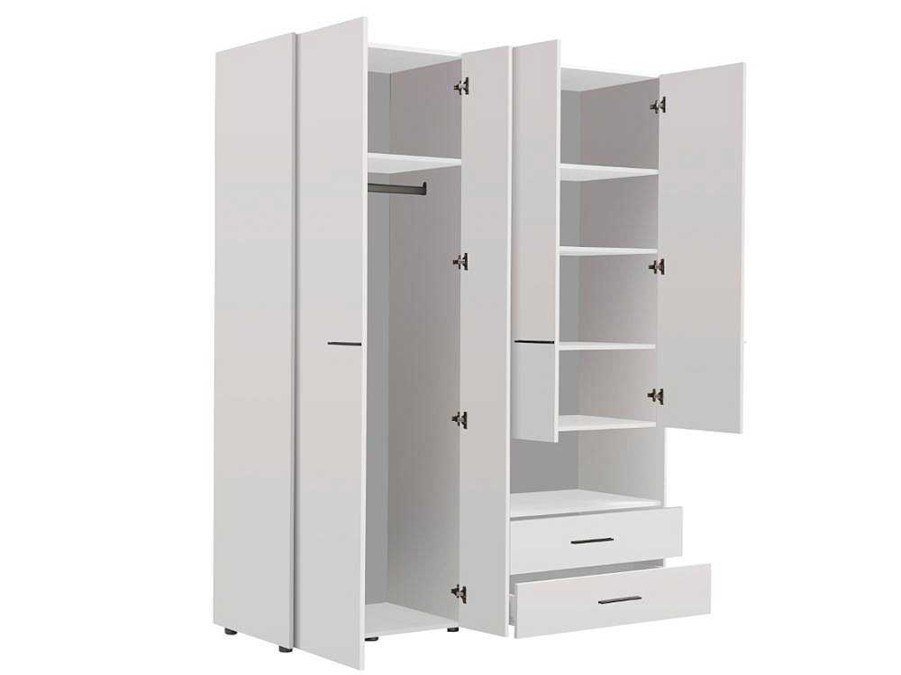 Armario E Roupeiro | Vente-unique Armario Com 3 Portas, 2 Gavetas E Espelho C. 161 Cm Branco - Thelma