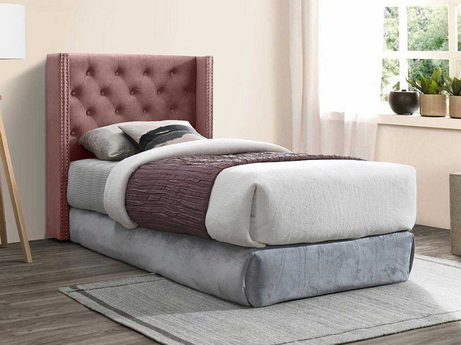 Movel Para Quarto De Criancas | Vente-unique Cabeceira De Cama Acolchoada 100 Cm Veludo Cor-De-Rosa - Massimo