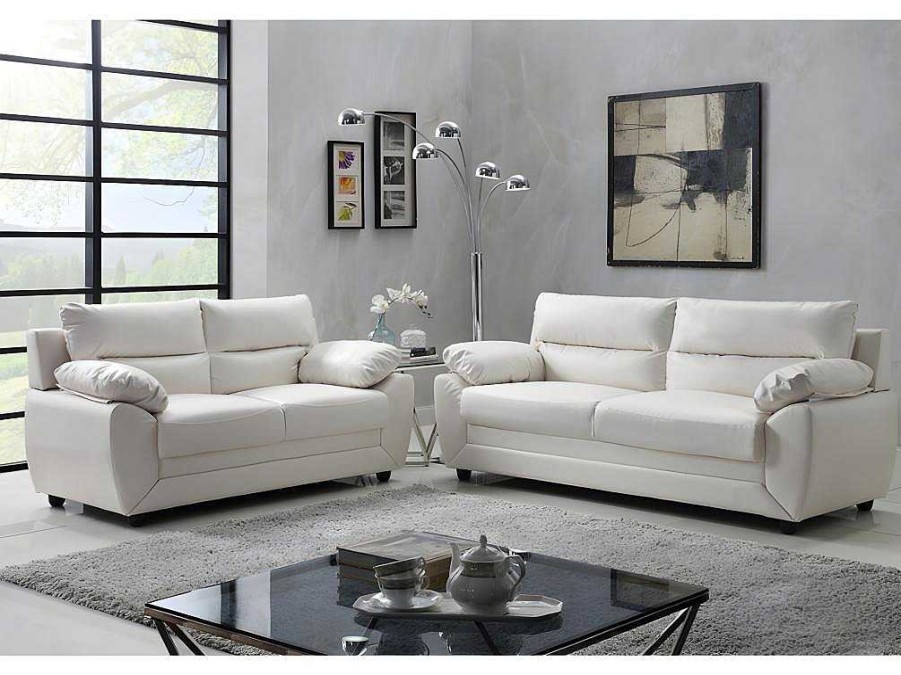 Conjunto De Sofa | Vente-unique Sofa De 3+2 Lugares Em Pele Sintetica Branco - Manoa