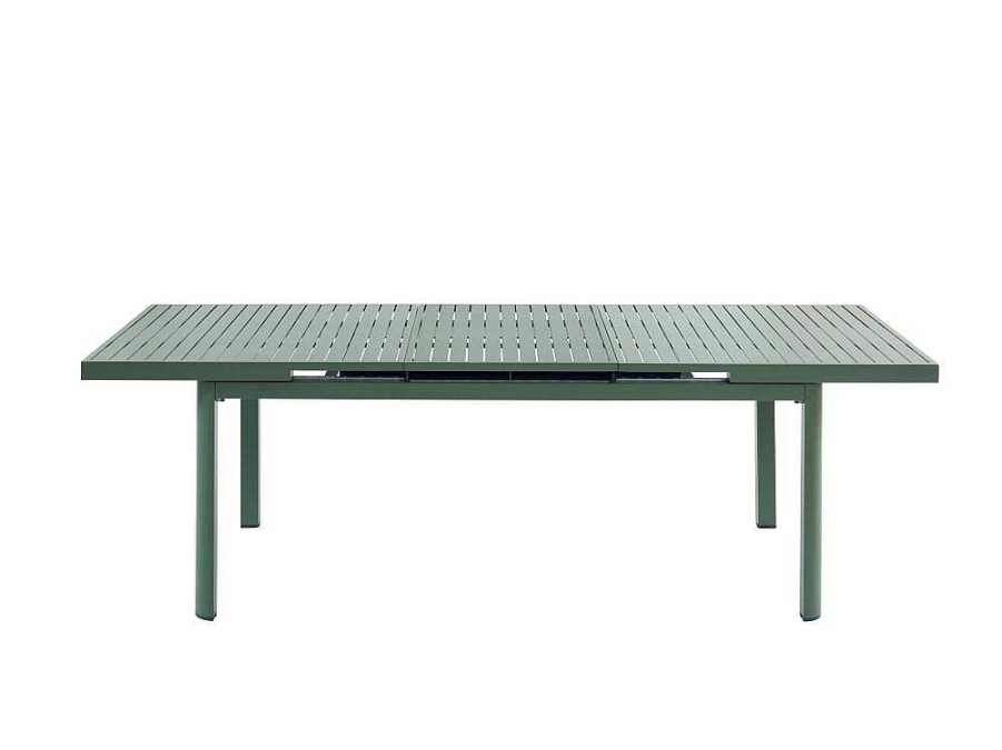 Conjunto Mesa E Cadeiras De Jardim | MYLIA Conjunto De Jantar De Jardim Em Aluminio, Mesa Extensivel 180/240Cm, 6 Cadeiroes Empilhaveis Com Apoios De Bracos Em Acacia Verde-Amendoa - Nauru