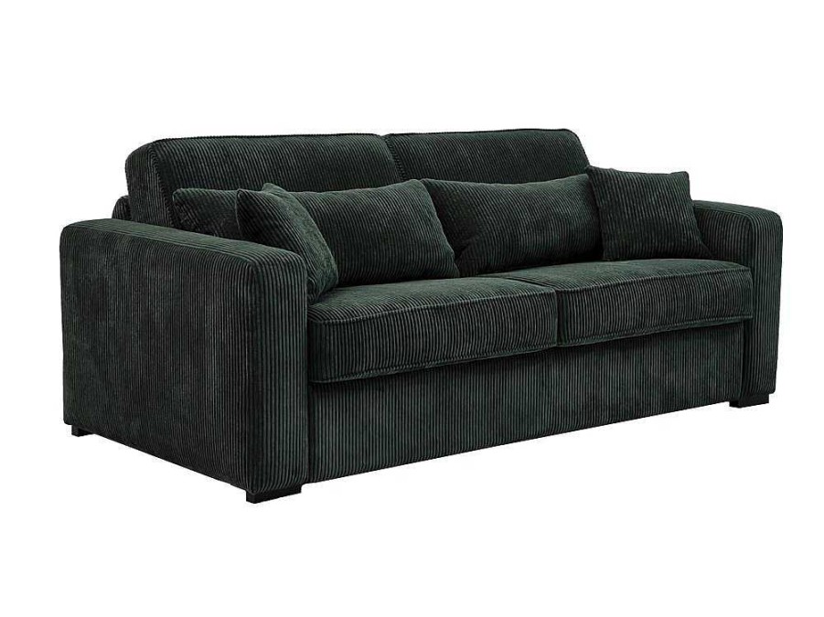 Sofa Cama De Abertura Rapida | Vente-unique Sofa De 4 Lugares Convertivel Abertura Rapida Veludo Canelado Verde, Cama De 160 Cm, Colchao De 18 Cm - Mondovi