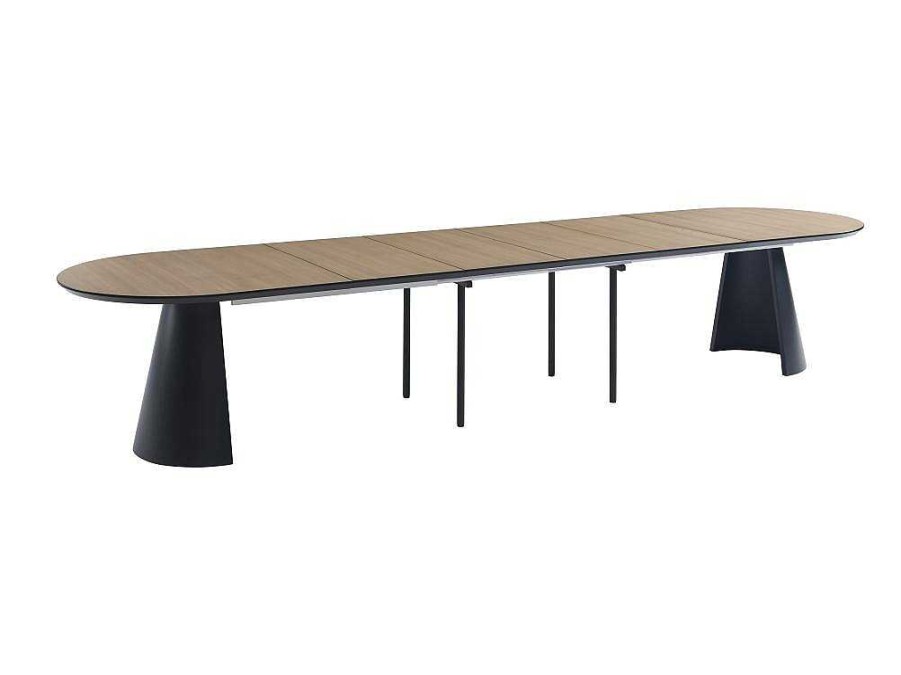 Mesa De Jantar | Vente-unique Mesa De Jantar Extensivel De 8 A 14 Lugares Mdf E Metal Natural Claro E Preto - Felanio