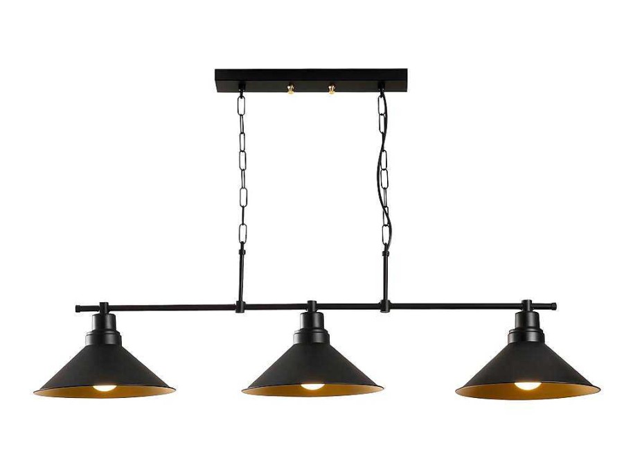 Candeeiro Suspenso | Vente-unique Candeeiro De Teto Industrial Em Metal Com 3 Abajures De C. 108 X A. 55 Cm Cor Preto - Sivani