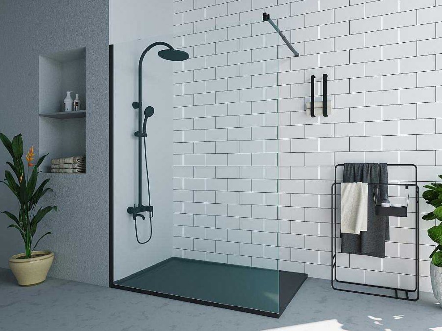 Painel De Duche | Shower & Design Painel De Duche A Italiana Preto Mate De Estilo Industrial 140X200 Cm - Daren