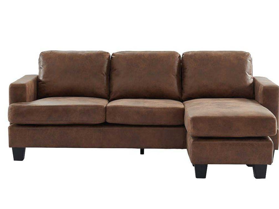 Sofa De 4 Lugares | Vente-unique Sofa De Canto Reversivel Em Microfibra Efeito Pele Envelhecida - Ethan