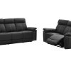 Conjunto De Sofa | Vente-unique Sofa De 3+2 Lugares Relax Eletrico Em Pele Preto - Isiris