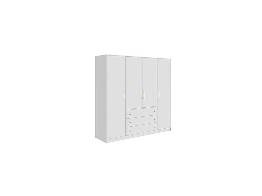 Armario E Roupeiro | Vente-unique Roupeiro Com 4 Portas E 3 Gavetas C196 Cm Branco - Lizandro