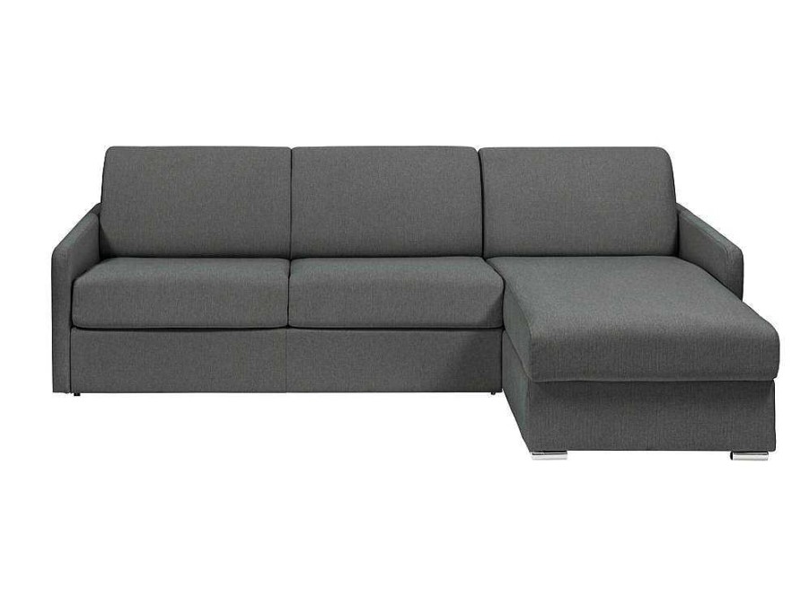 Sofa Cama De Abertura Rapida | Vente-unique Sofa De Canto Convertivel Abertura Rapida E Reversivel Tecido Cinza, Cama 140 Cm E Colchao 18 Cm - Calife