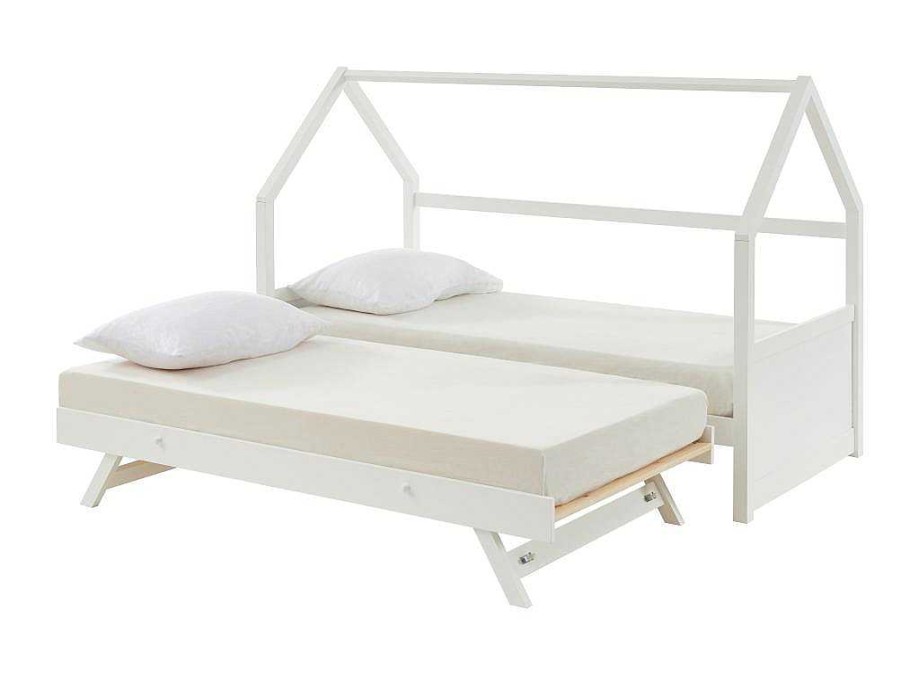 Cama Dupla | Vente-unique Cama Dupla Cabana De 2 X 90 X 190 Cm Em Pinho Cor Branco - Hurra