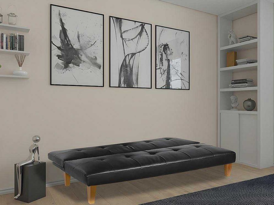 Sofa Em Pele Sintetica | Vente-unique Sofa-Cama Tristar (Preto)