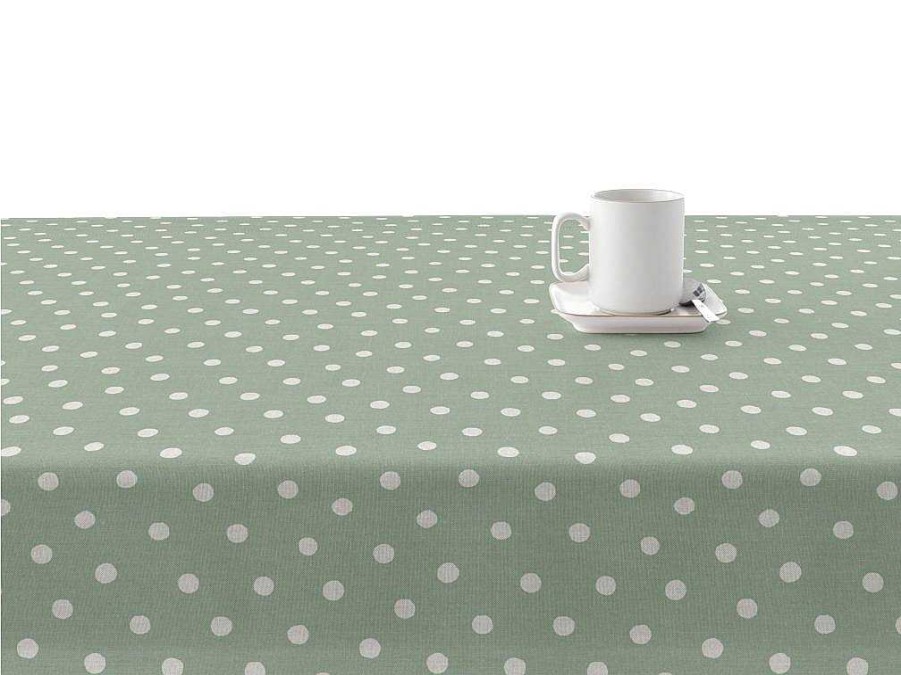 Texteis De Mesa | Purline Nappe Anti-Taches 100% Coton 1 Piece Vert A Pois Blancs 140X140