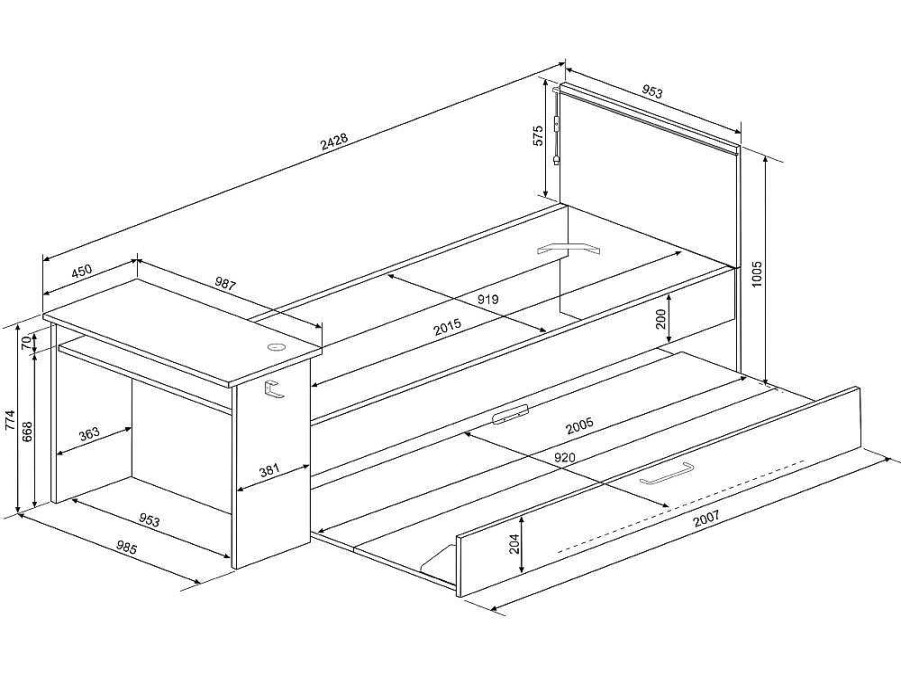 Cama Dupla | Vente-unique Cama Dupla Gamer 90 X 200 E 90 X 190 Cm Com Secretaria E Leds Antracite E Vermelho, Com Colchao E Sommier - Vouani