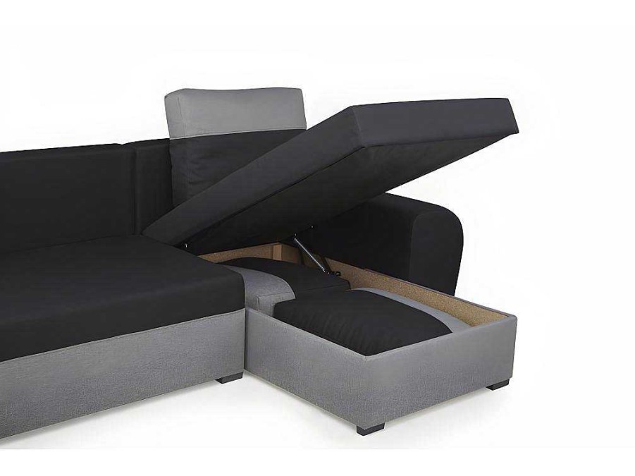 Sofa De 4 Lugares | Vente-unique Sofa De Canto Convertivel Em Cama E Reversivel Em Tecido Bicolor Preto E Cinzento Claro - Gaby