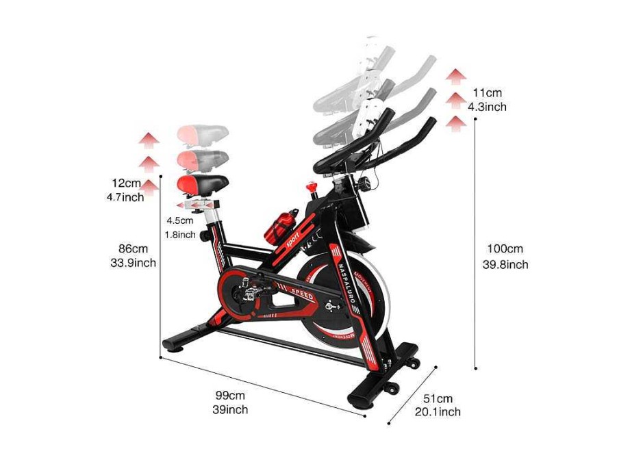 Fitness | Vente-unique Bicicleta De Exercicio Estacionaria Para Ciclismo De Interior Com Volante De Transmissao Por Correia 8Kg