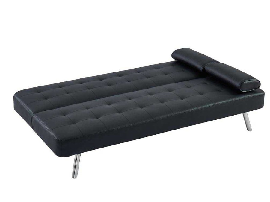 Sofa Cama Clic-Clac E Dobravel | Vente-unique Sofa Clic-Clac Em Pele Sintetica Preto - Michelle Ii