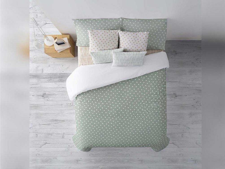 Roupa De Cama | Purline Housse De Couette 100% Coton 1 Piece Vert A Pois Blancs 155X240