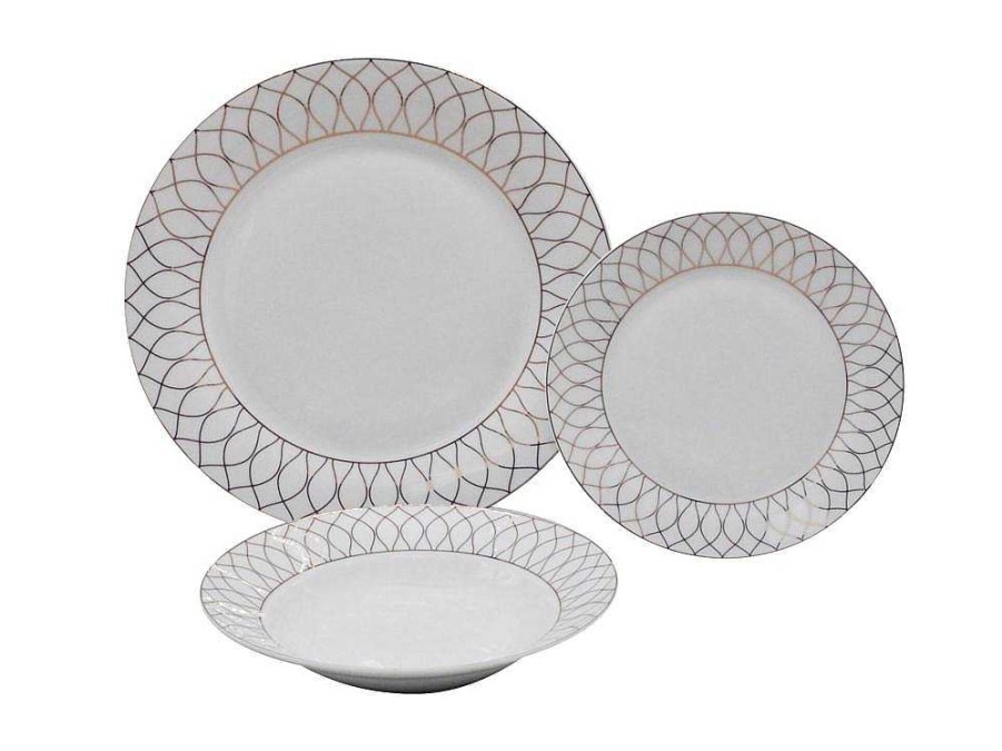 Louca E Utensilios De Cozinha | OZAIA Servico De Loica 18 Pecas Porcelana Branco E Dourado - Serisia