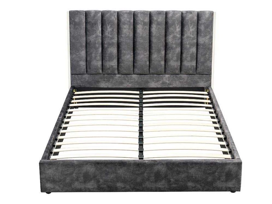 Cama Em Veludo | Vente-unique Cama 160 X 200 Cm Com Cabeceira De Cama Costuras Verticais Veludo Antracite + Colchao - Feroya