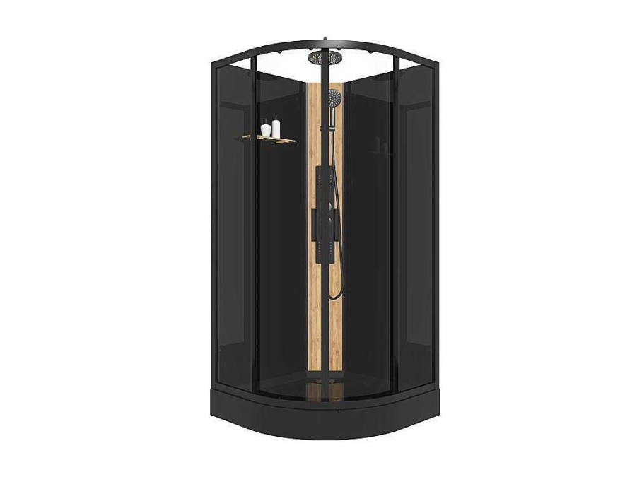 Cabine De Duche | Shower & Design Cabine De Duche De Hidromassagem Em Quarto De Circulo Com Painel De Bambu Preto C90 X L90 X A225 Cm - Tiloma