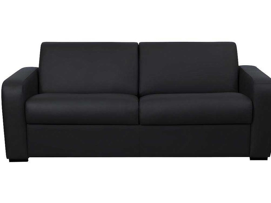 Sofa Cama De Abertura Rapida | Vente-unique Sofa-Cama De 3 Lugares Convertivel Abertura Rapida Em Couro Preto Colchao De 18 Cm - Bevis