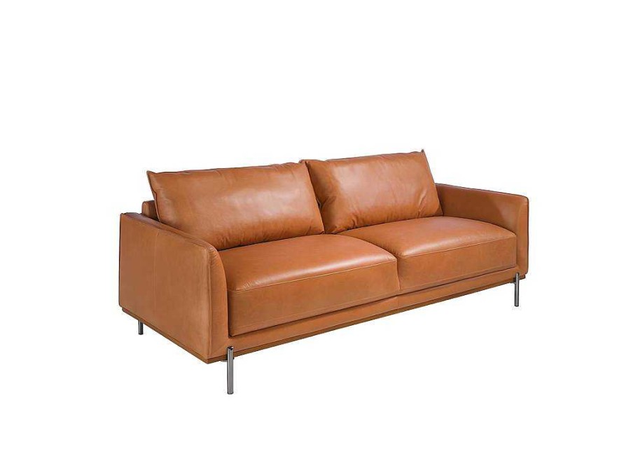 Sofa De 2 Ou 3 Lugares | Angel Cerda Sofa De 3 Assentos Sentados Em Pele De Vaca Castanha De Bufalo 6130