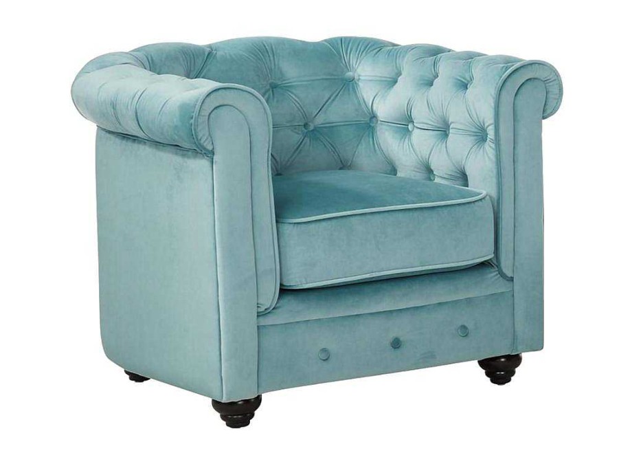 Poltrona Em Veludo | Vente-unique Cadeirao Chesterfield - Veludo Azul Pastel