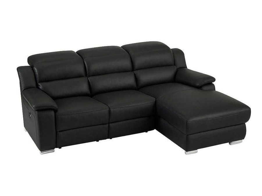 Sofa De Relaxamento Eletrico | Vente-unique Sofa De Canto Direito Articulado Eletrico Pele Preto - Arena Iii