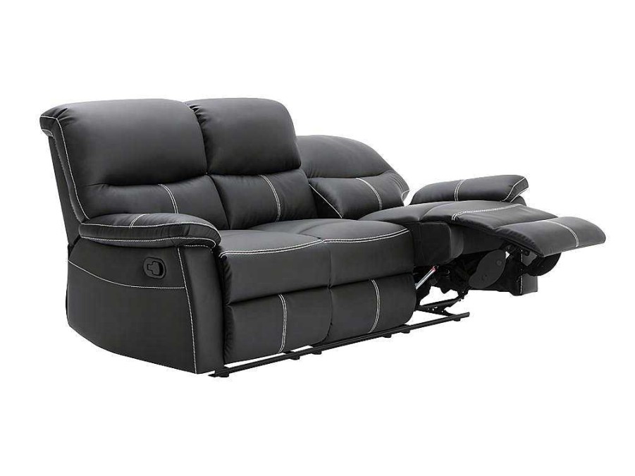 Sofa De 2 Ou 3 Lugares | Vente-unique Sofa De 3 Lugares Articulado Em Pele Sintetica Cor Preto - Canby