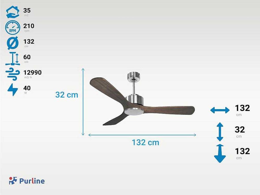 Ventilador | Purline Ventilador De Tecto Reversivel Termostato Regulavel Termostato Wifi Motor Dc Tectos Inclinados Controlo Remoto Luz De Tres Tons Memoria Hipersilenciosa