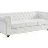 Sofa Em Pele | Vente-unique Sofa De 3 Lugares Em Pele De Bufalo - Branco - Chesterfield