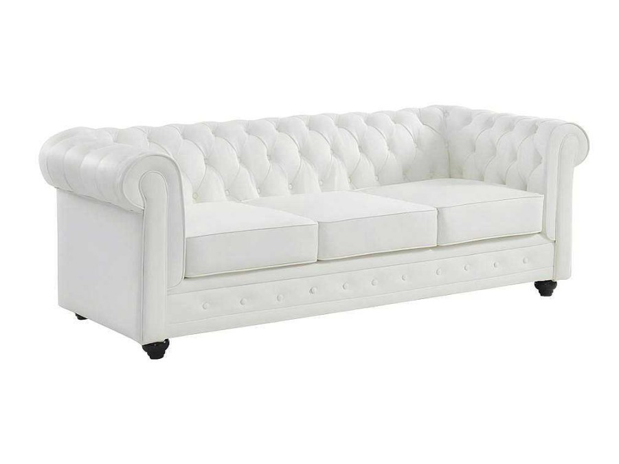 Sofa Em Pele | Vente-unique Sofa De 3 Lugares Em Pele De Bufalo - Branco - Chesterfield