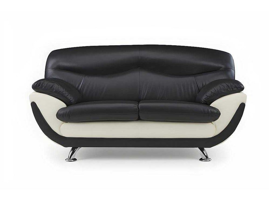 Sofa Em Pele Sintetica | Vente-unique Sofa De 2 Lugares Em Pele Sintetica Bicolor Preto E Branco - Indice