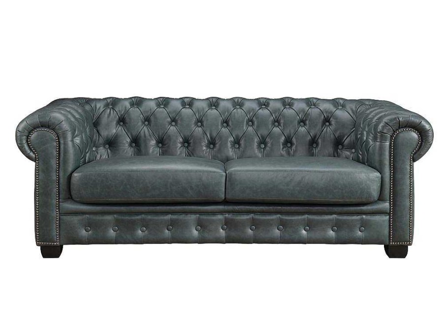 Conjunto Sofa E Poltrona | LINEA SOFA Sofa Chesterfield 3+1 Lugares Brenton 100% Pele De Bufalo Superior Cor Verde-Acinzentado