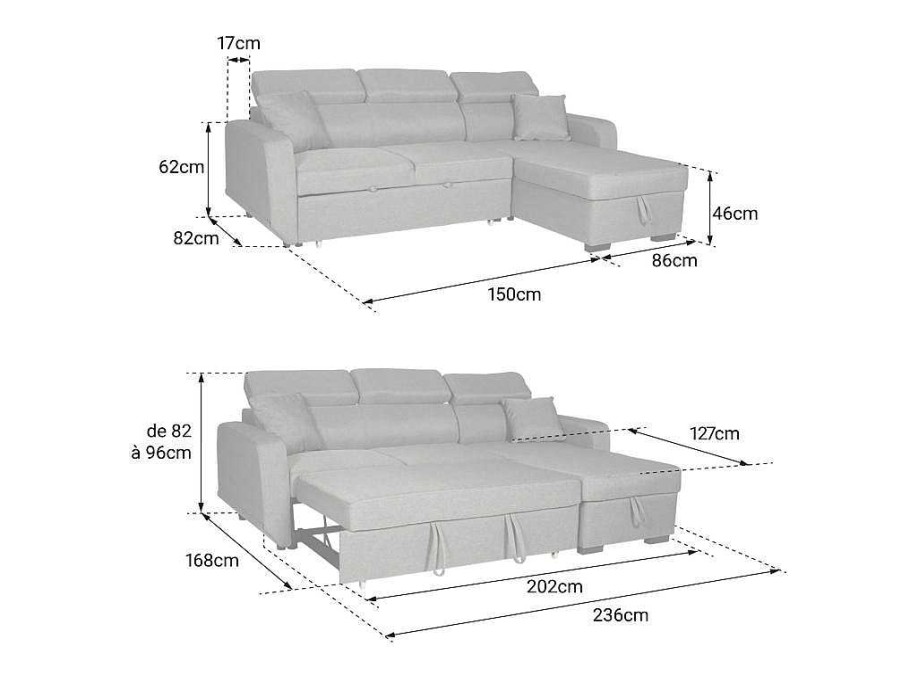 Sofa De Canto | Happy Garden Warren Sofa-Cama De Canto De 3 Lugares Em Couro Preto Imitacao