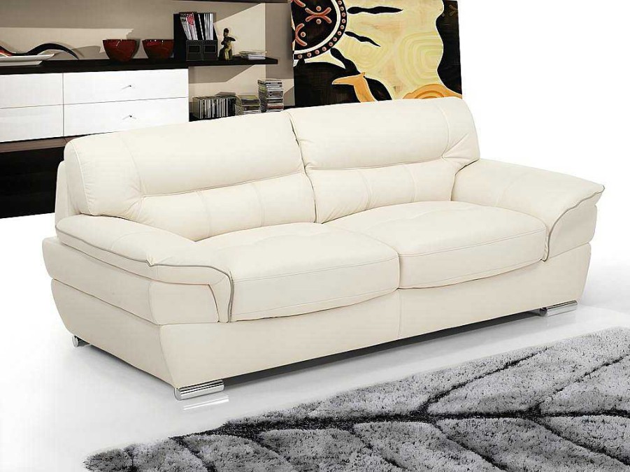 Conjunto De Sofa | Vente-unique Sofa De 3+2 Lugares Em Pele Marfim - Thibault