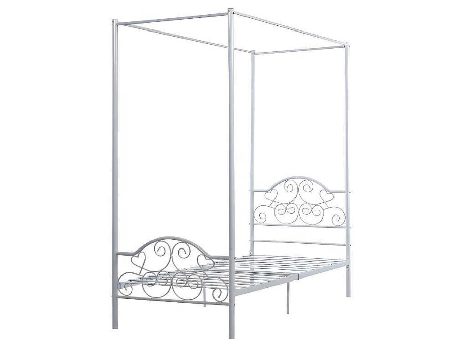 Cama De Crianca | Vente-unique Cama Com Dossel 90X190Cm Em Metal Branco - Leyna