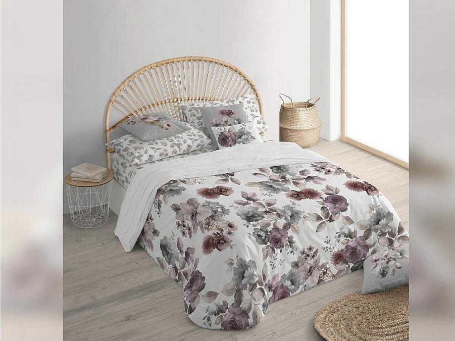 Textil De Casa | Purline Housse De Coussin 100% Coton 1 Piece Gris A Motif Floral 50X50