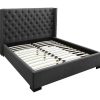 Cama De Adulto | Vente-unique Cama Massimo Cabeceira De Cama Em Capitone - 160X200Cm - Tecido Cinza