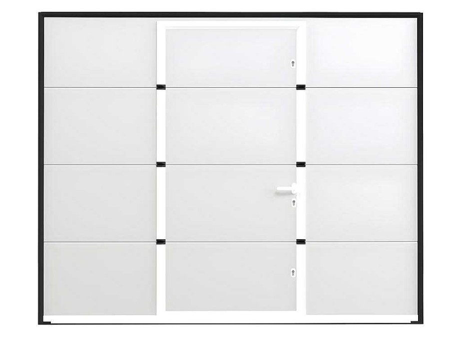 Porta De Garagem | Vente-unique Porta De Garagem Seccionada Efeito Liso Com Porta Central Branco Motorizado - Lavega